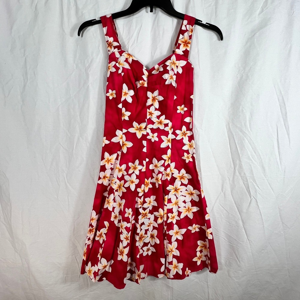 Hawaiian Red Floral Sundress Small Midi Y2K‎ Tropical Coastal Beachcore NOS VTG